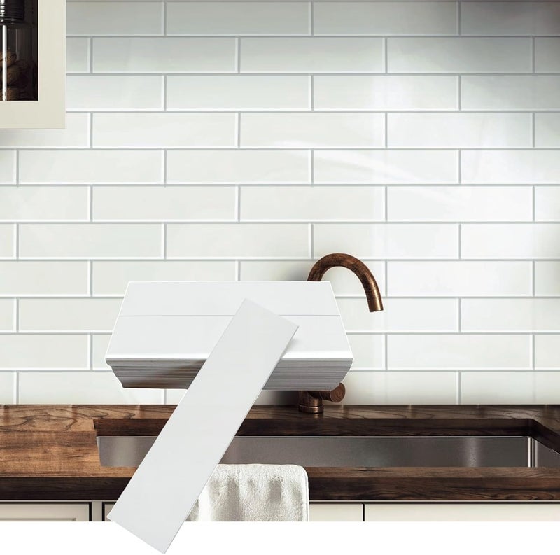 Decopus Peel and Stick Subway Tile Backsplash (Luxury Stone Composite - Ceramic White 2.5" x10"Brick x 42 pcs) for Kitchen, Bathroom, Accent Wall - Tile for Remodelling - Image 1
